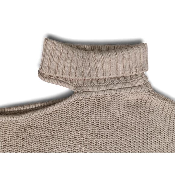 New Promesa One Shoulder Turtleneck Sweater S Beige Cutout Knit Oversized - Picture 9 of 14